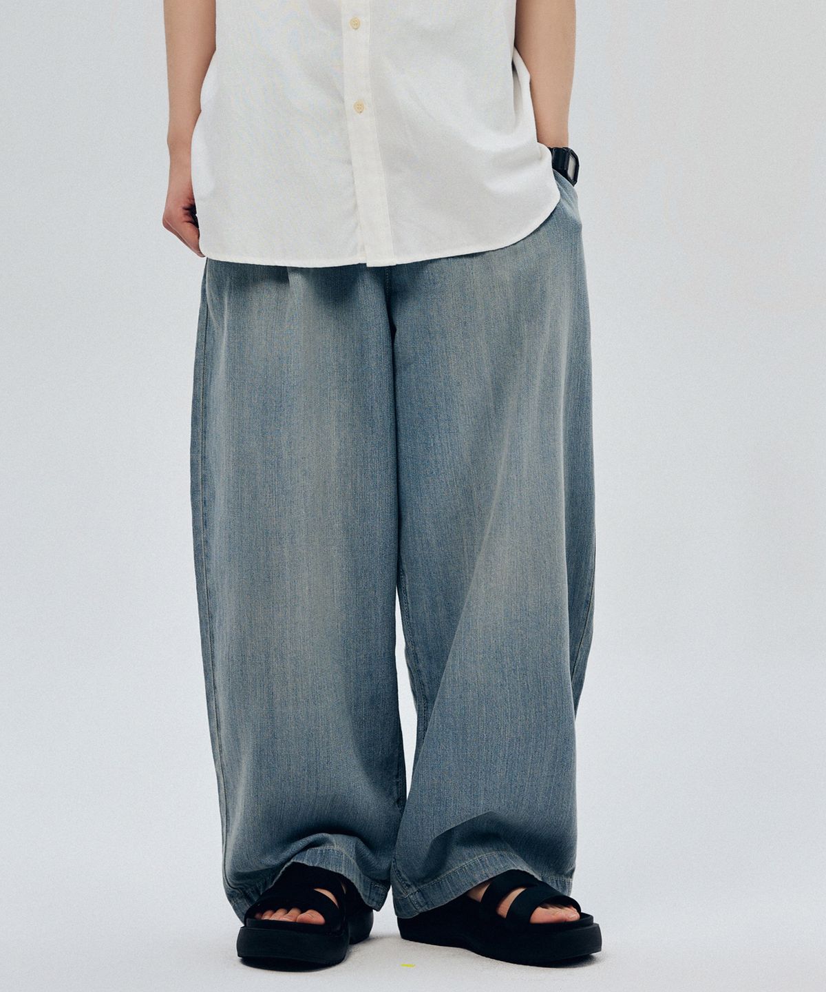 리플라이퍼키(REFLYPERKY) LX8520 린넨라이크 이지밴딩 릴렉스데님 (Aqua grayish)