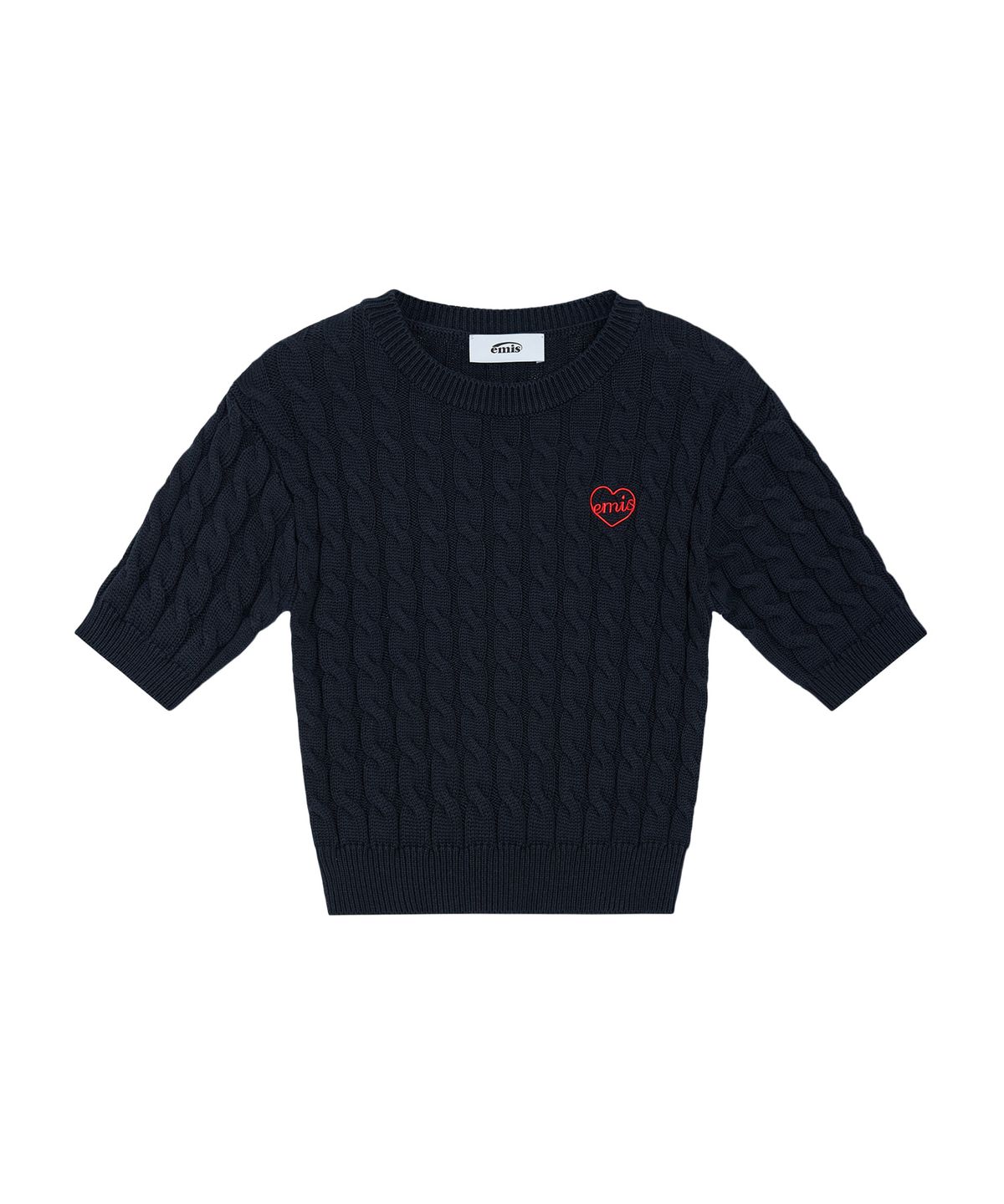이미스(EMIS) HEART CABLE CROPPED KNIT TOP-NAVY