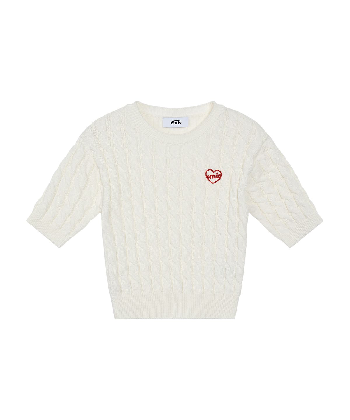 이미스(EMIS) HEART CABLE CROPPED KNIT TOP-IVORY
