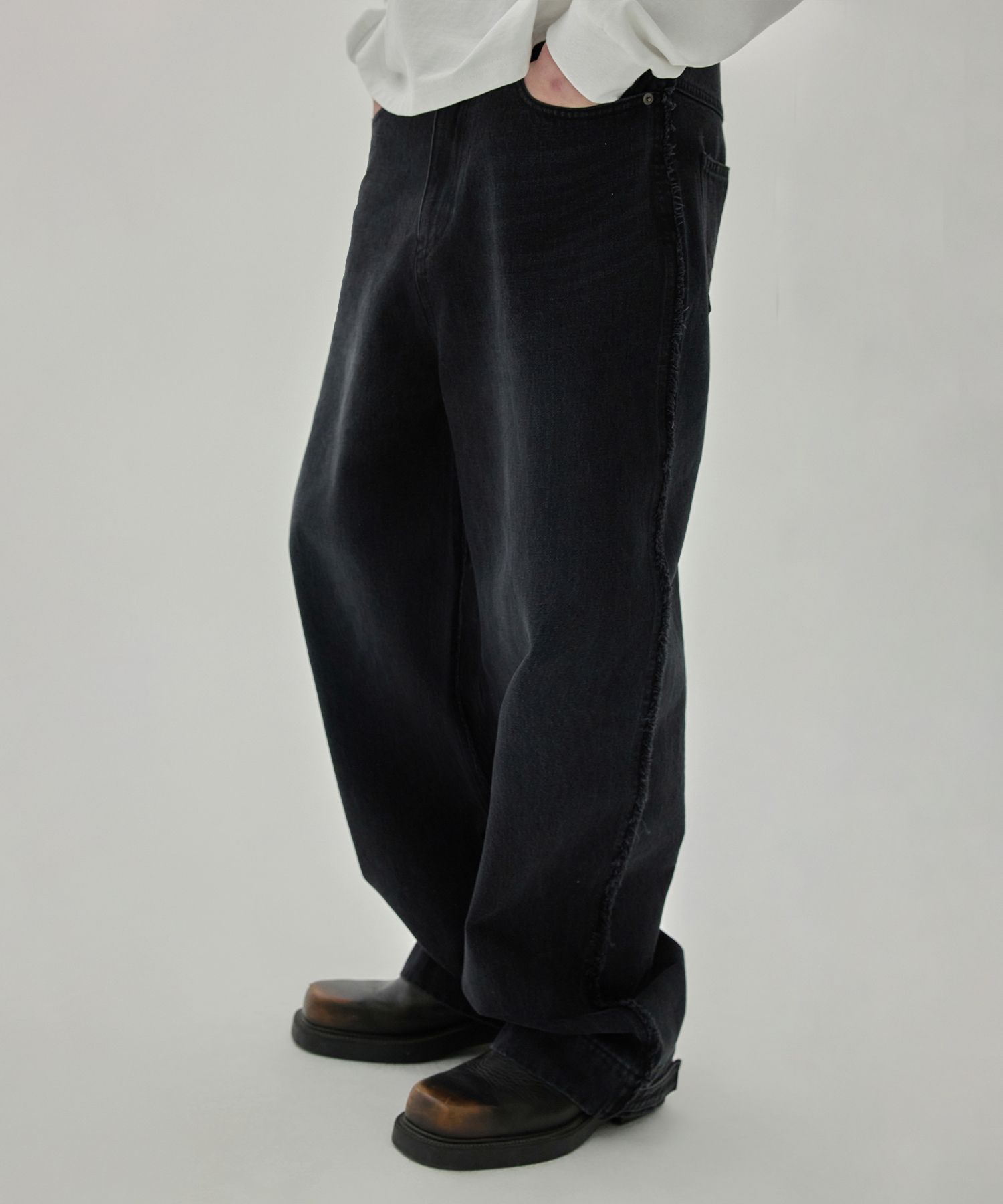 [WOOALONG]Low Velcro Wide Maxi デニム パンツ★25SS★男女★ L WOOALONG(ウアロン) パンツ・ボトムス(メンズ) - 海外通販のBUYMA