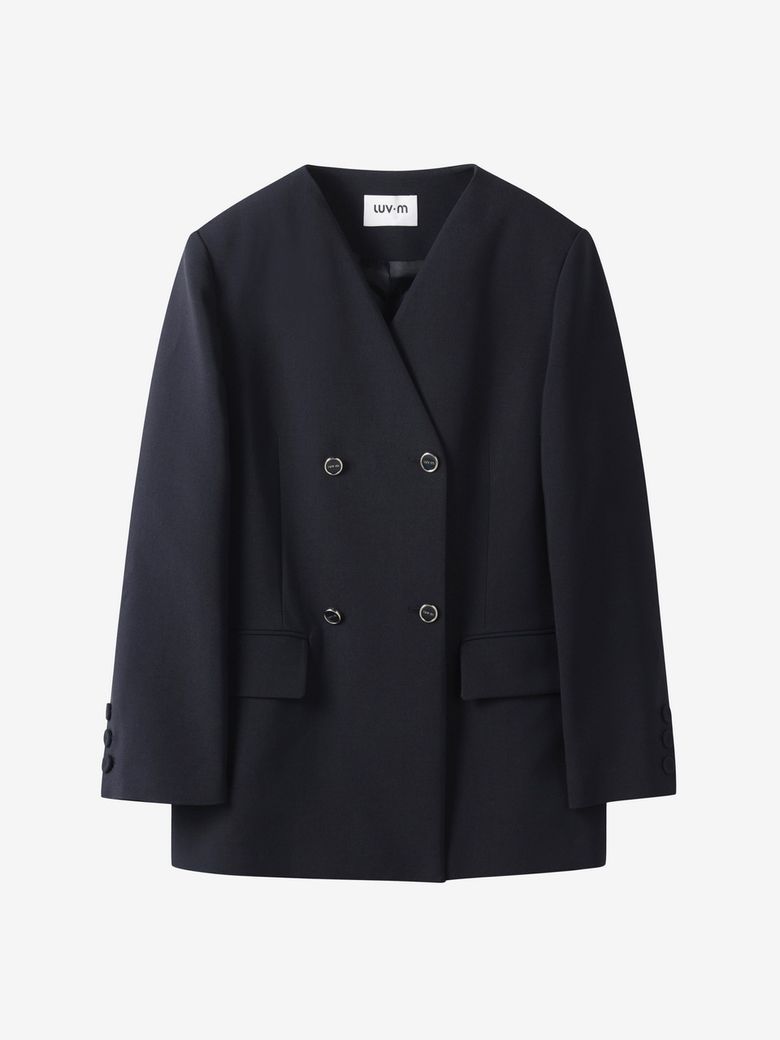 OVERSIZED COLLARLESS JACKET_NAVY