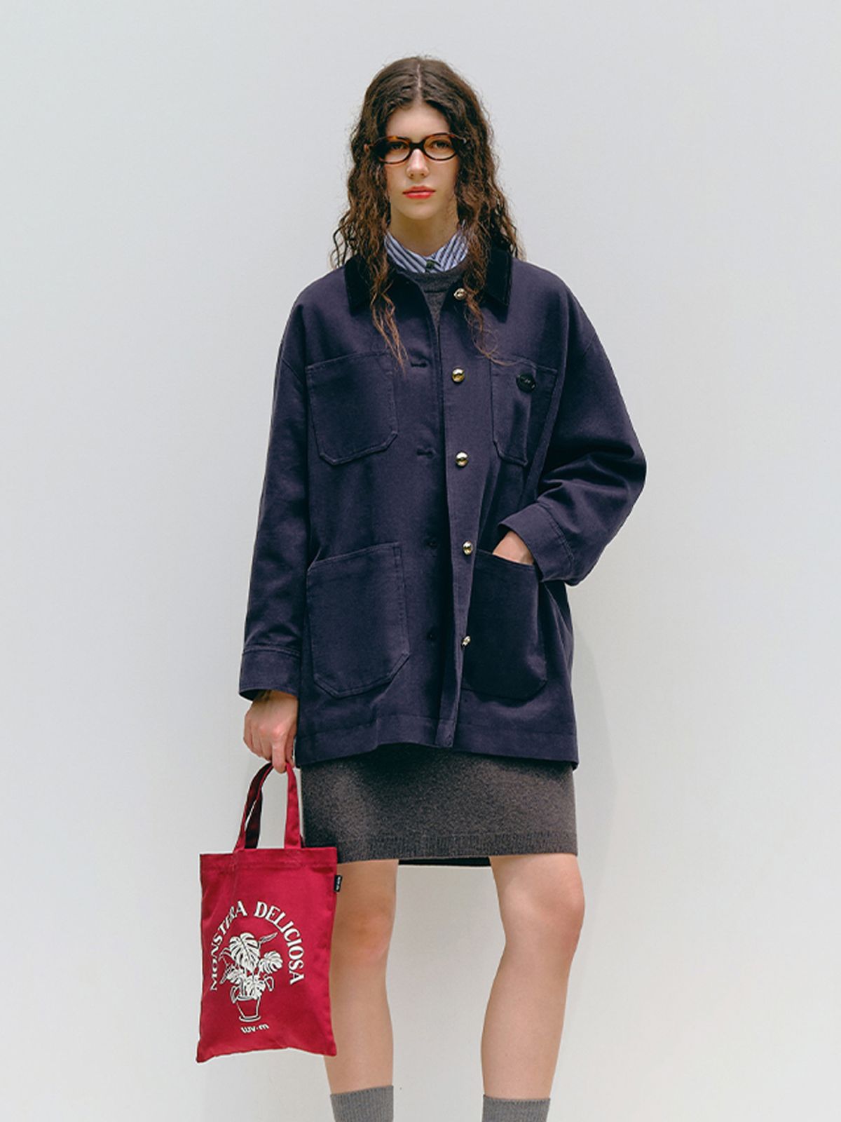 엘유브이엠(LUVM) SUEDE COLLAR MIDI JACKET_NAVY