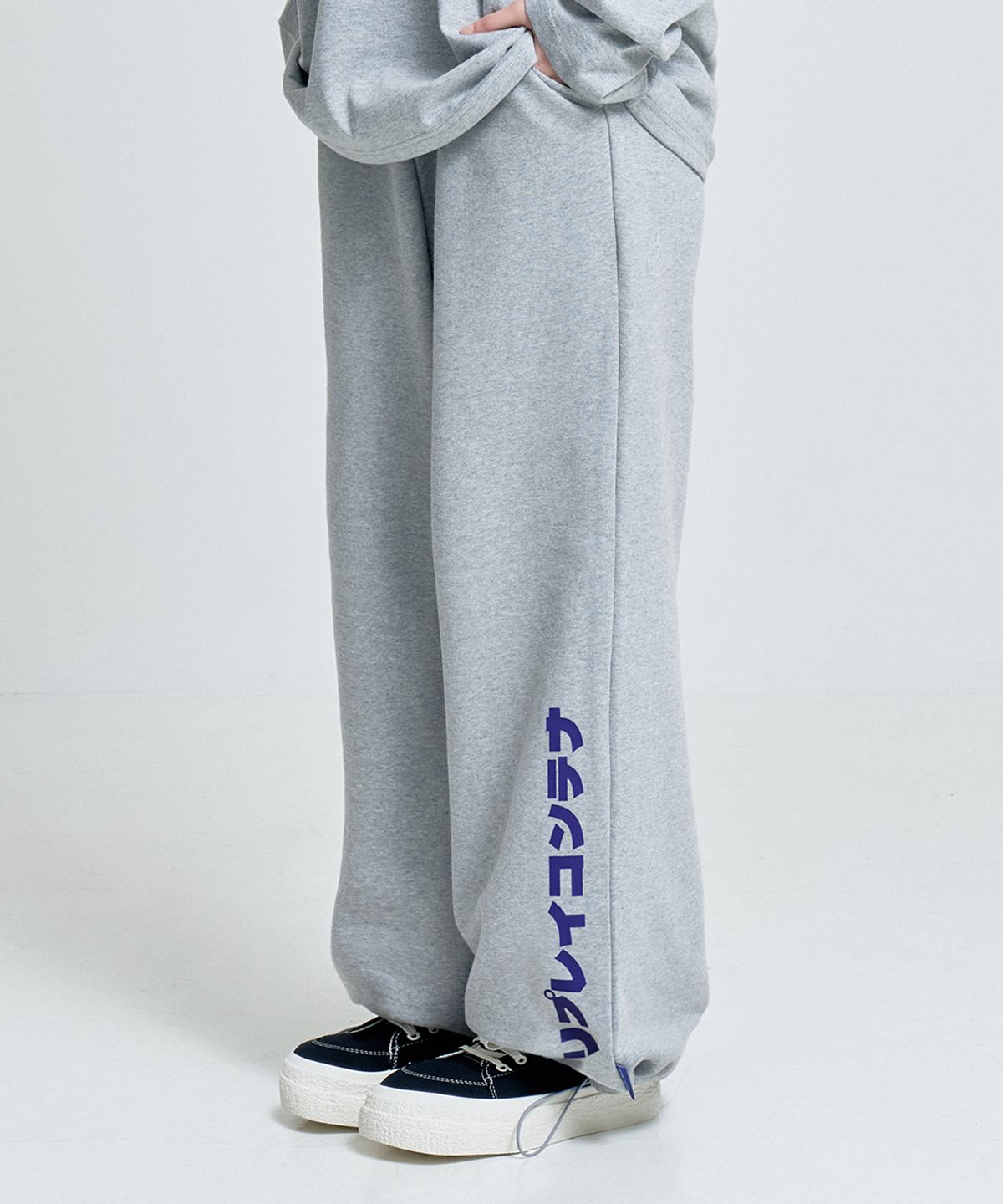 리플레이컨테이너(REPLAY CONTAINER) wide sweat string pants (melange)