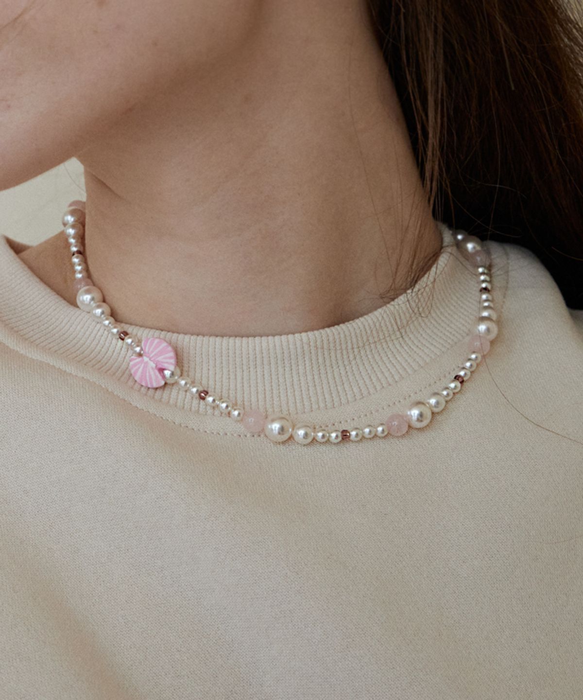 메리모티브(MERRYMOTIVE) Pink ribbon with pearl necklace