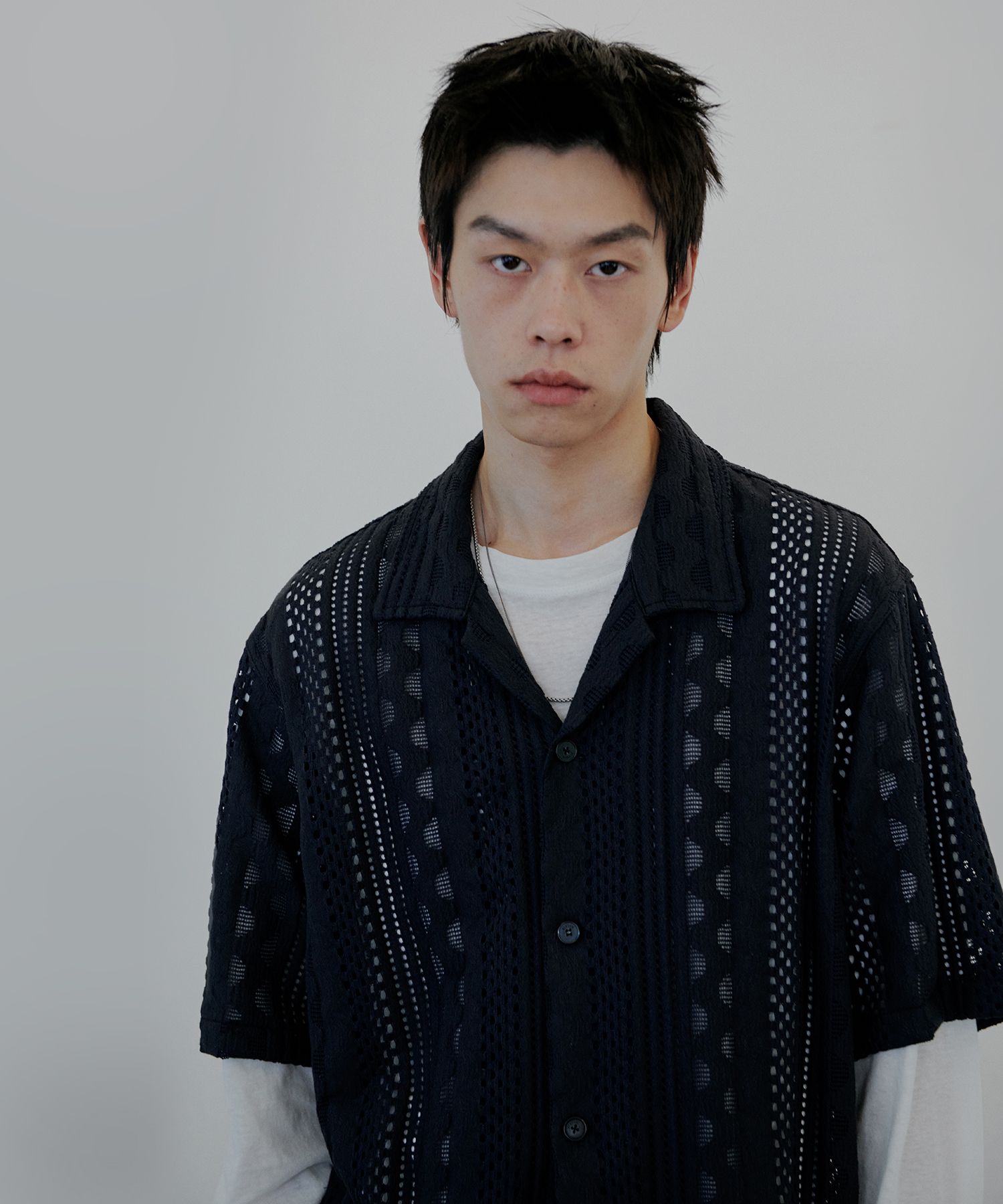 ★MUSINSA STANDARD★ Relaxed Crochet Short Sleeve Shirt Blac CROCHET S/S SHIRT BLACK – FRAME