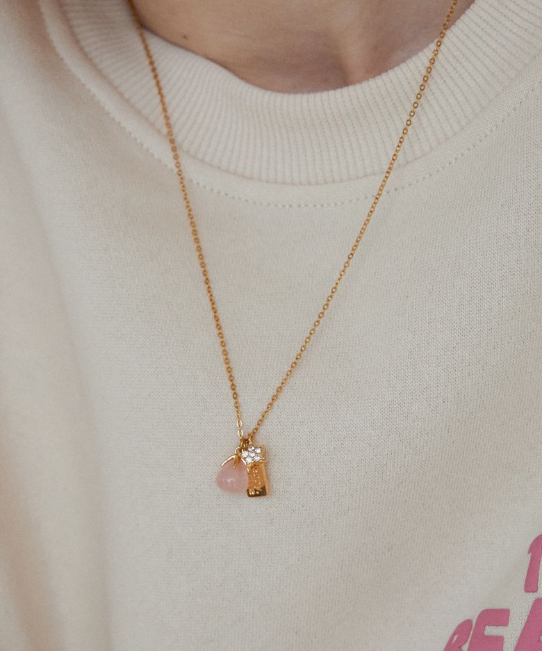 Rose gemstone and star pendant necklace