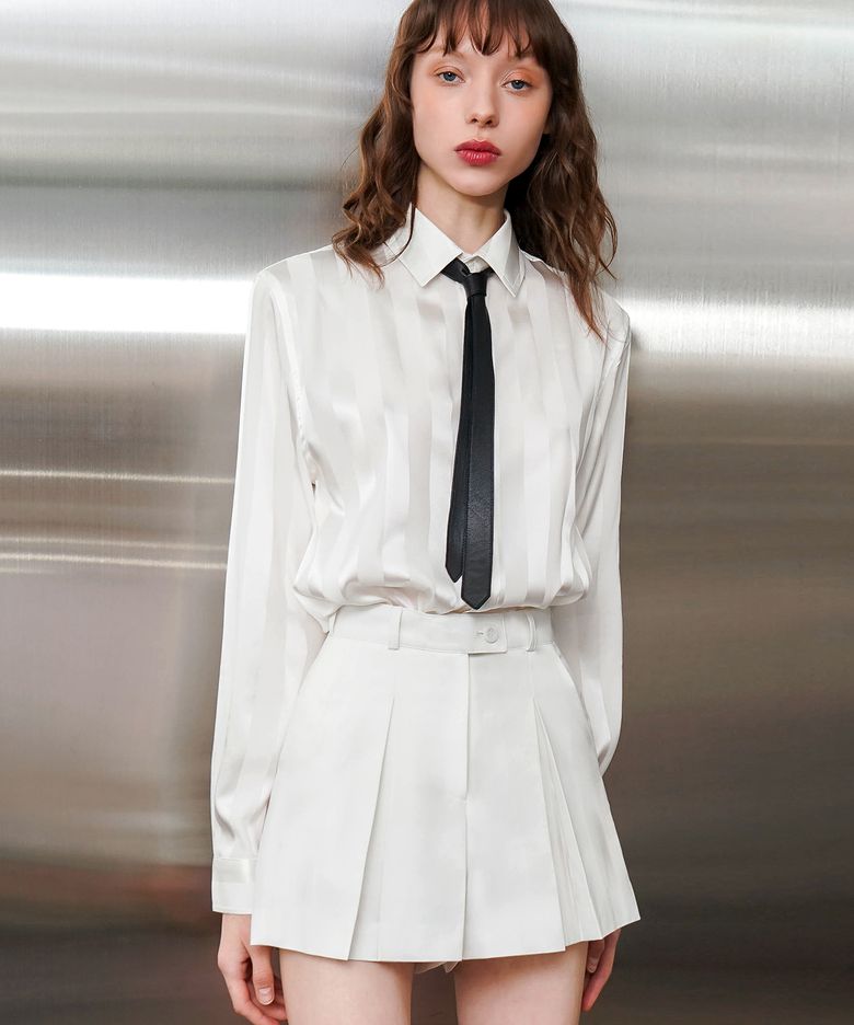 실크 자가드 스트라이프 셔츠[White(UNISEX)]_UTS-FS35