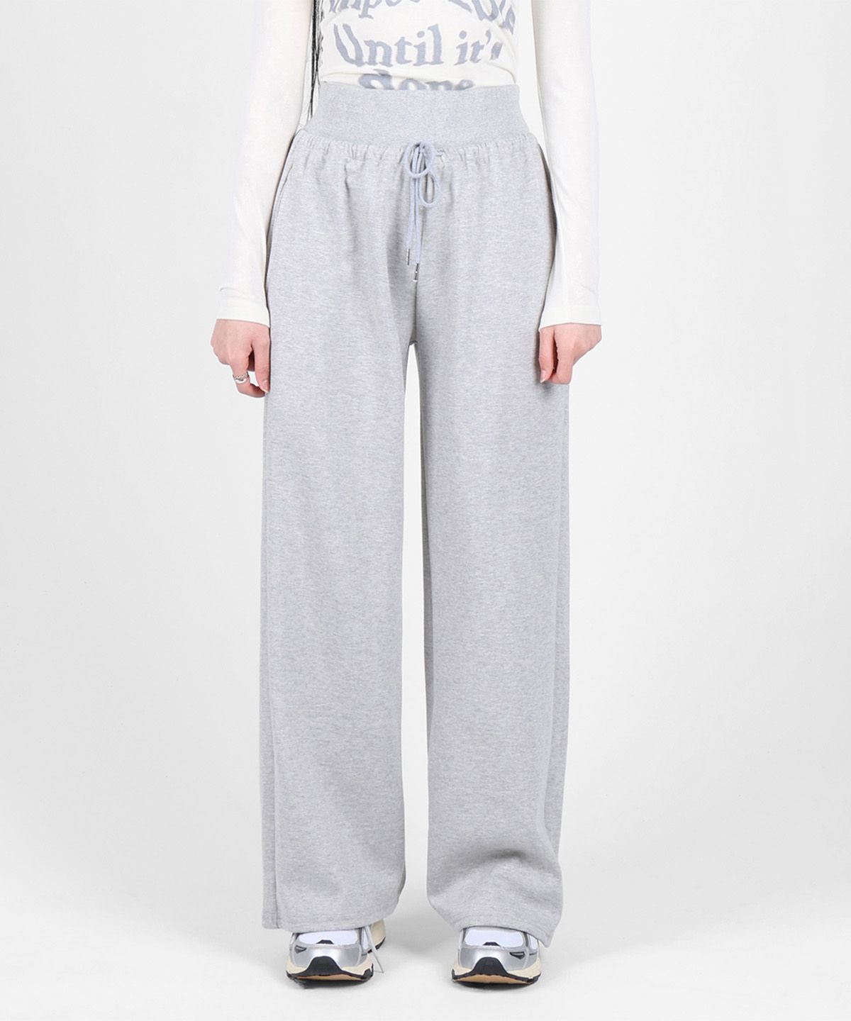 포더핏(FOR THE FIT) 코르셋 스웨트 와이드 팬츠_멜란지