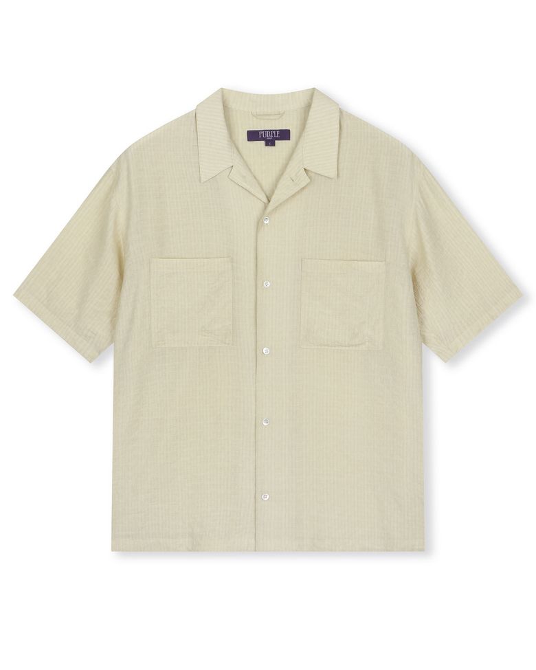 CRINKLE TEXTURE HALF SHIRTS LIGHT BEIGE