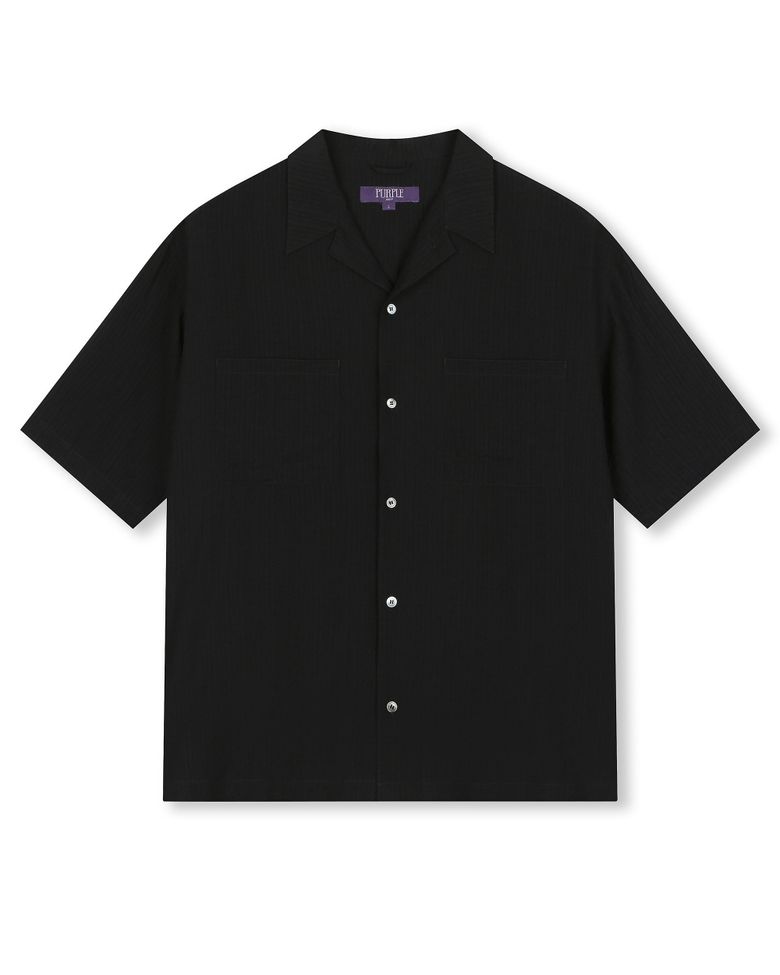 CRINKLE TEXTURE HALF SHIRTS BLACK