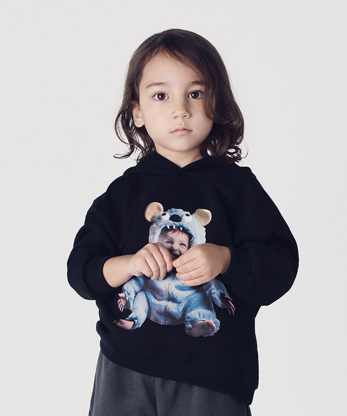 아크메드라비 키즈(acmedelaviekids) KIDS BABY FACE MONSTER BABY HOODIE BLACK