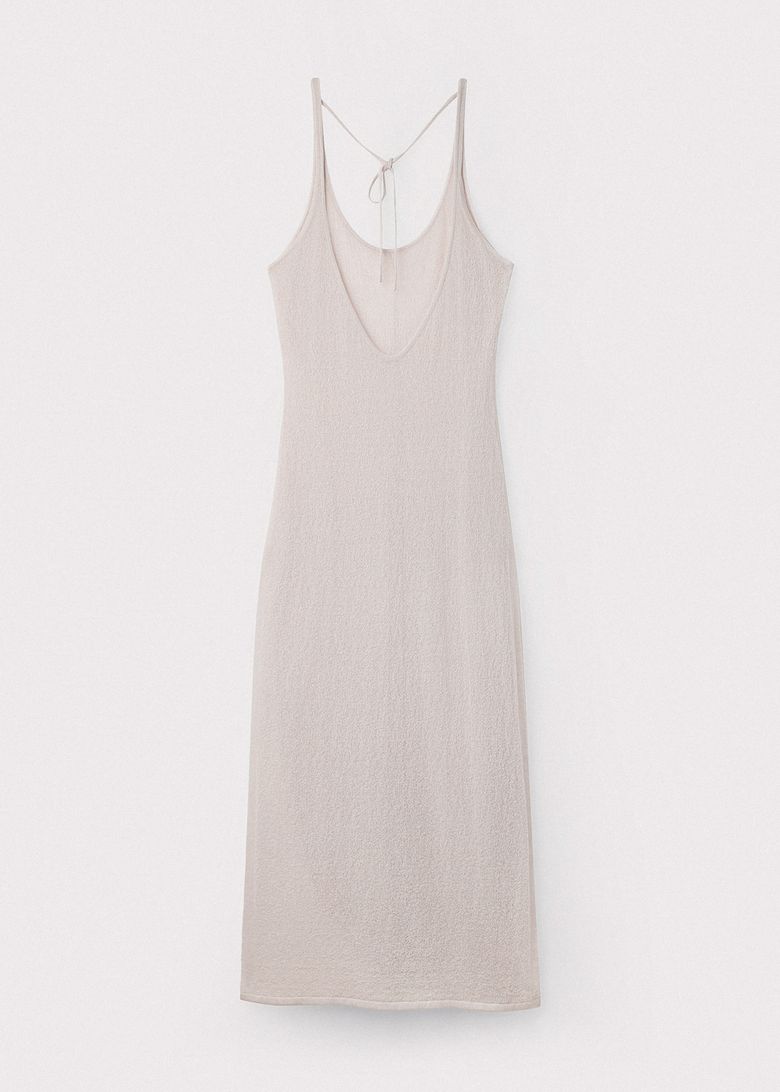 Crinkled linen side slit maxi dress_Lilac