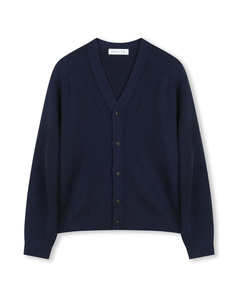 [비슬로우X패션튜브삭형]V NECK SHORT CARDIGAN NAVY