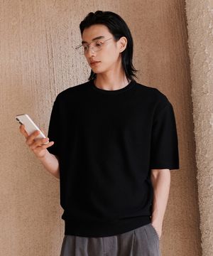 남성 썸머 베이직 라운드 니트 (BLACK) (HB4SKA3)