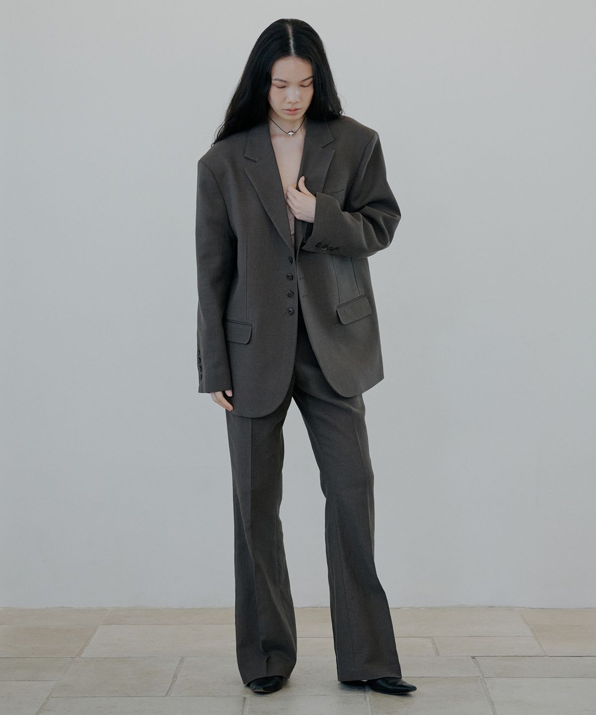 누아클레(NUAKLE) (w) 린넨 자켓_카키 브라운