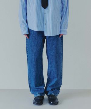 [메르고X플랙] 스트레이트 데님팬츠 K52 미드 블루