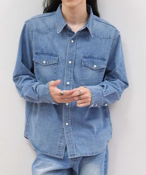 [메르고X플랙] 클래식 웨스턴 데님 셔츠 K52 블루