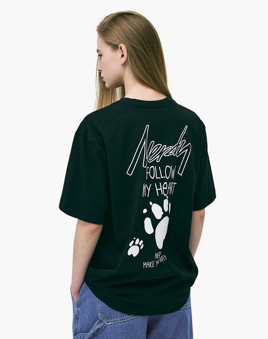 MUSINSA | NDY Footprint Short Sleeve T-Shirt (Cream/Black)