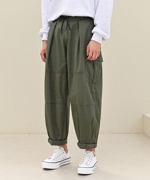 밴딩 핀턱 플랩포켓 와이드 카고 팬츠