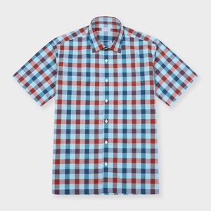 멀티 깅엄체크 일반핏 반팔 셔츠 민트 YJ4MBA281MI