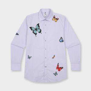 코튼 100 나비 문양 프린트 캐주얼 셔츠 퍼플 YJ4MUA585PP