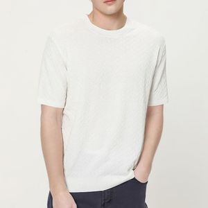 헤링본 크루넥 풀오버 반팔 니트 화이트 YJ4MCD433WH