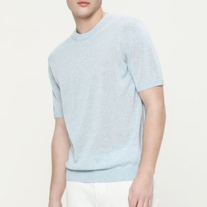 멜란지 크루넥 풀오버 반팔 니트 블루 YJ4MCD431BL