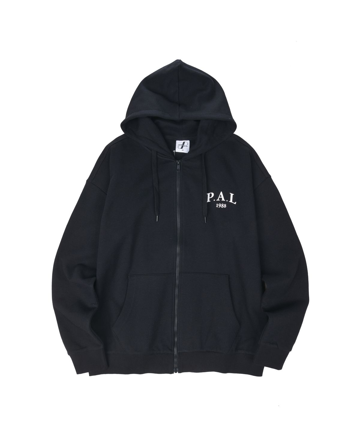 팔랩(PALAP) 남여공용 1988 스몰로고 오버핏 후드 집업_PL25S3HZ003_BK