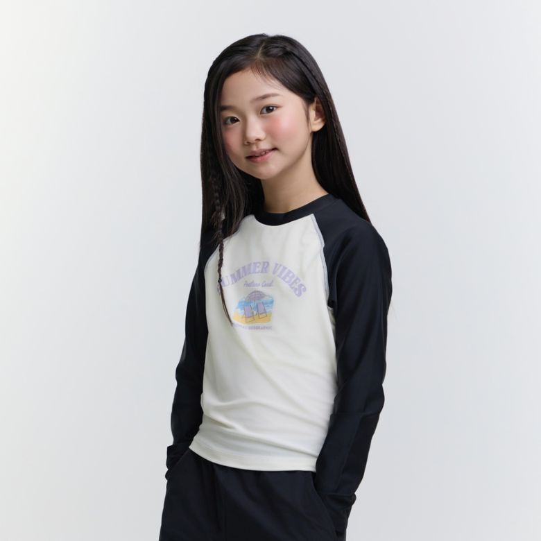 K252GRG630 여아 세미크롭 래쉬가드 L/TEE CARBONBLACK