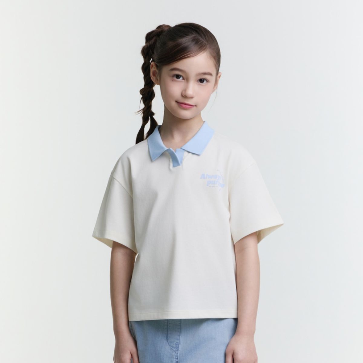 내셔널지오그래픽 키즈(NATIONAL GEOGRAPHIC KIDS) K252GPL910 여아 카라 반팔 CREAM