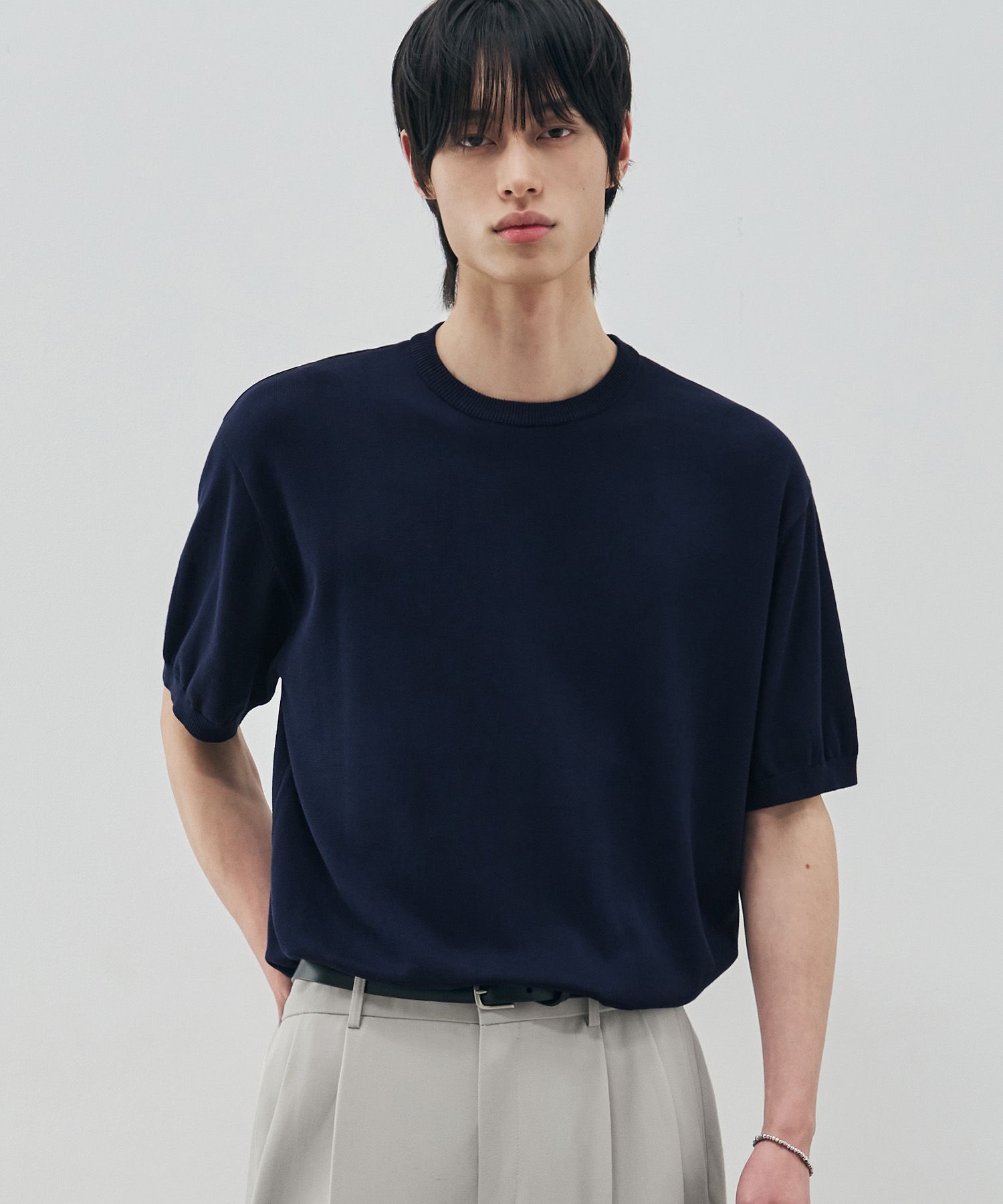 ★DRAW FIT★ クーリング モーダル 半袖 カラー ニット MUSINSA公式 | DRAW FIT Cooling Modal Half Round Knit [NAVY]