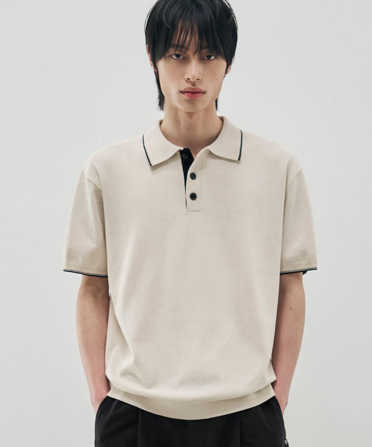 드로우핏(DRAW FIT) 콘트라스트 하프 카라 니트 [IVORY]