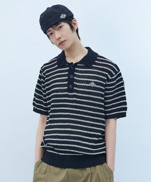 SUMMER STRIPE POLO KNIT [BLACK]
