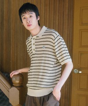 SUMMER STRIPE POLO KNIT [BEIGE]