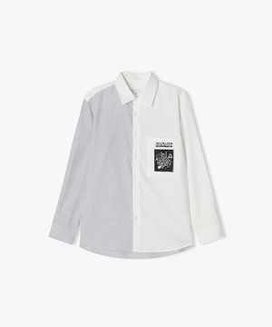 [25SS] LLS31506 블랙 세미오버핏 배색 아트윅 셔츠