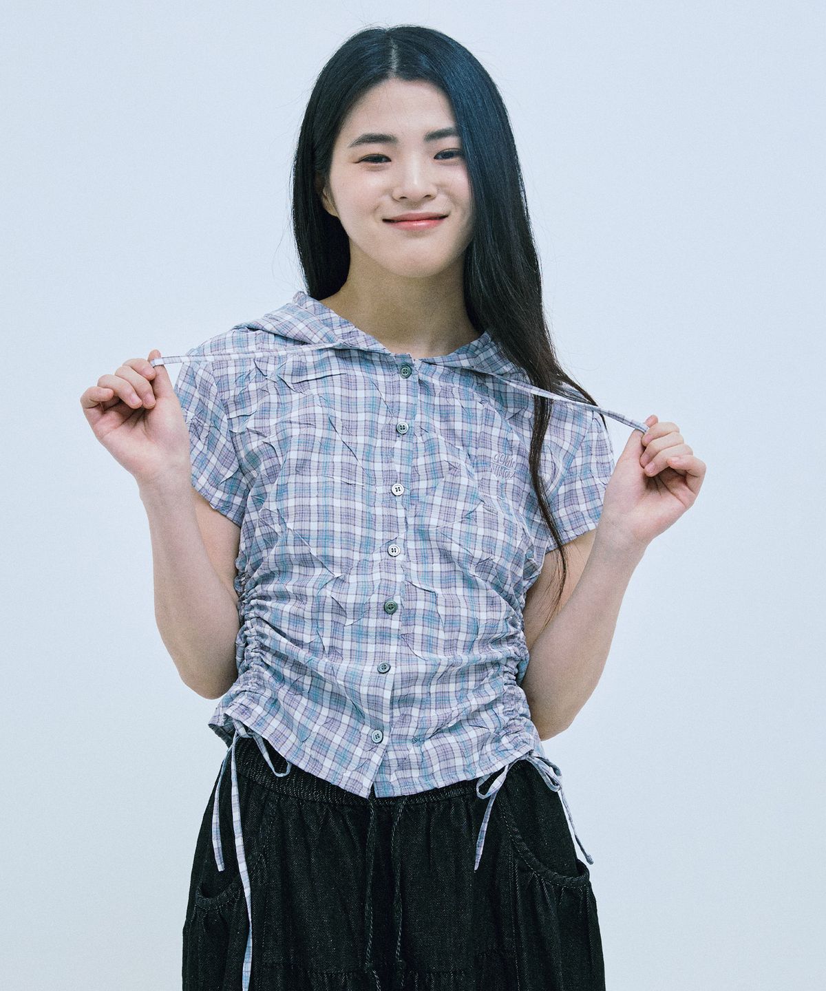 꼬모니노즈(COMONINOZ) W SIDE STRING HOOD TOP [LIGHT VIOLET]