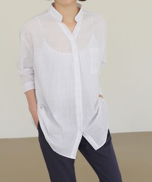 차이나넥 시스루 포켓 셔츠 블라우스