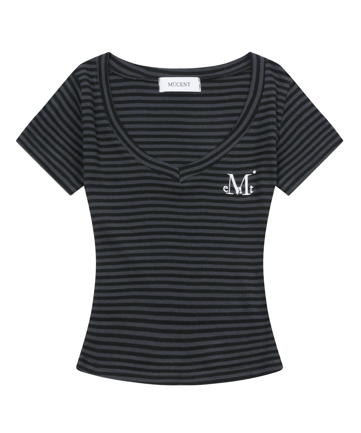 MUSINSA | MUCENT Emma V-neck Striped Short Sleeve Tee