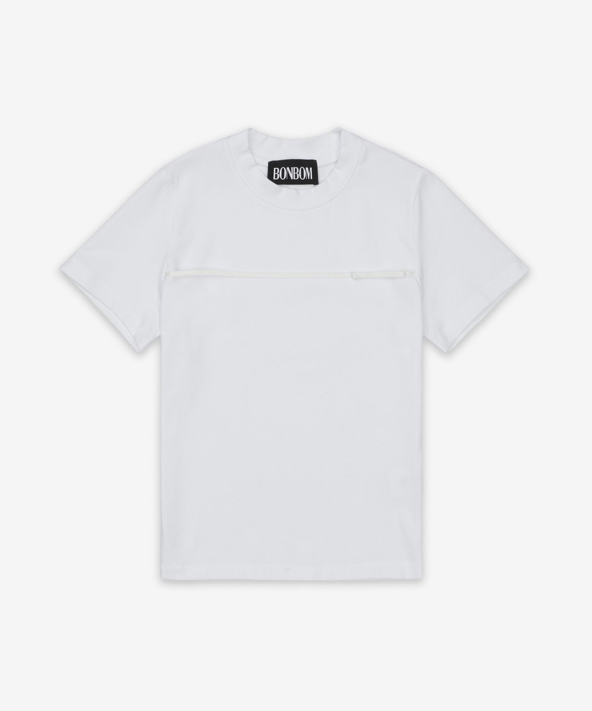 본봄(BONBOM) 란제리 스트랩 타이트 반소매 티셔츠 - 화이트 / BPT25TSHIRT173