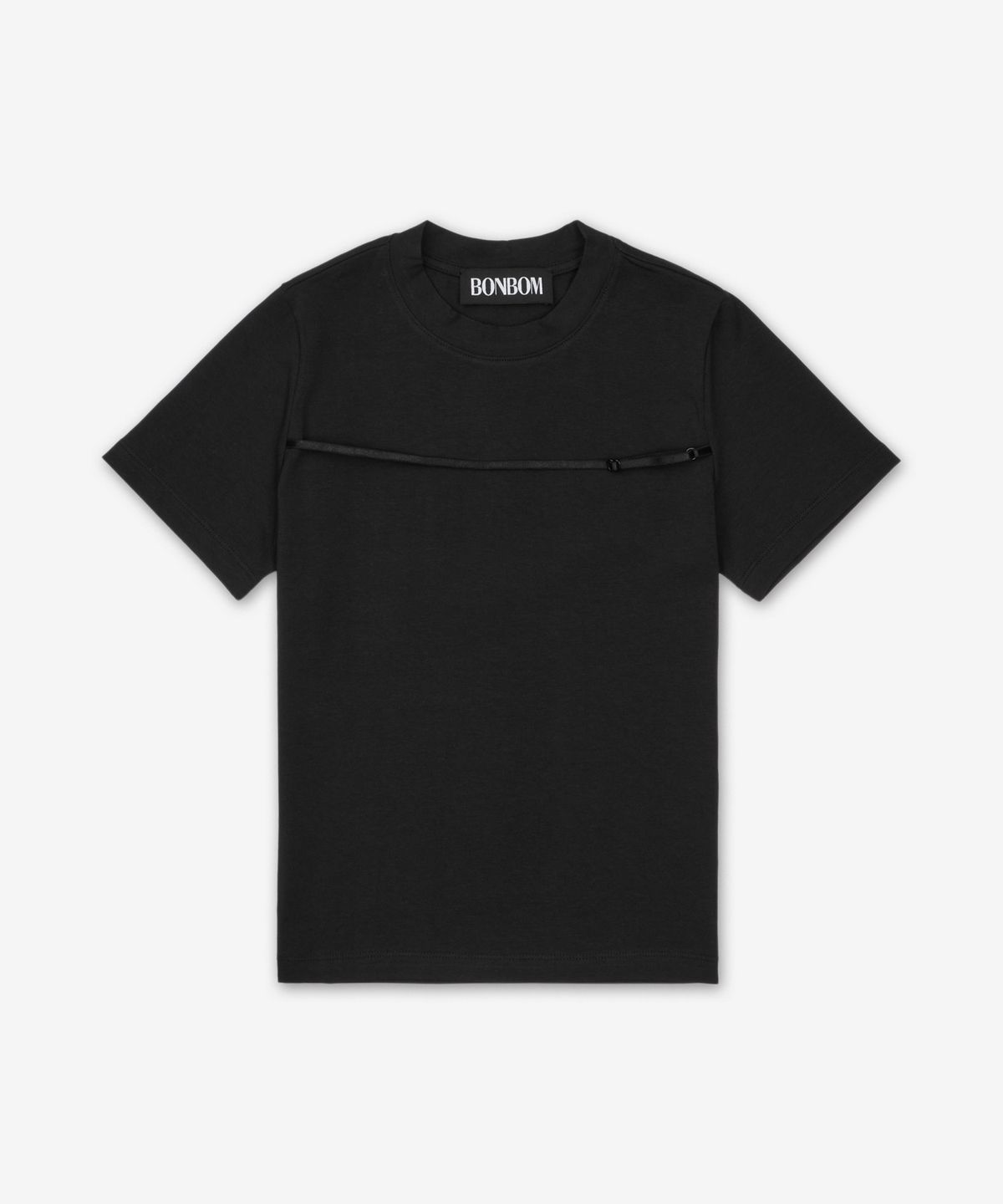 본봄(BONBOM) 란제리 스트랩 타이트 반소매 티셔츠 - 블랙 / BPT25TSHIRT171