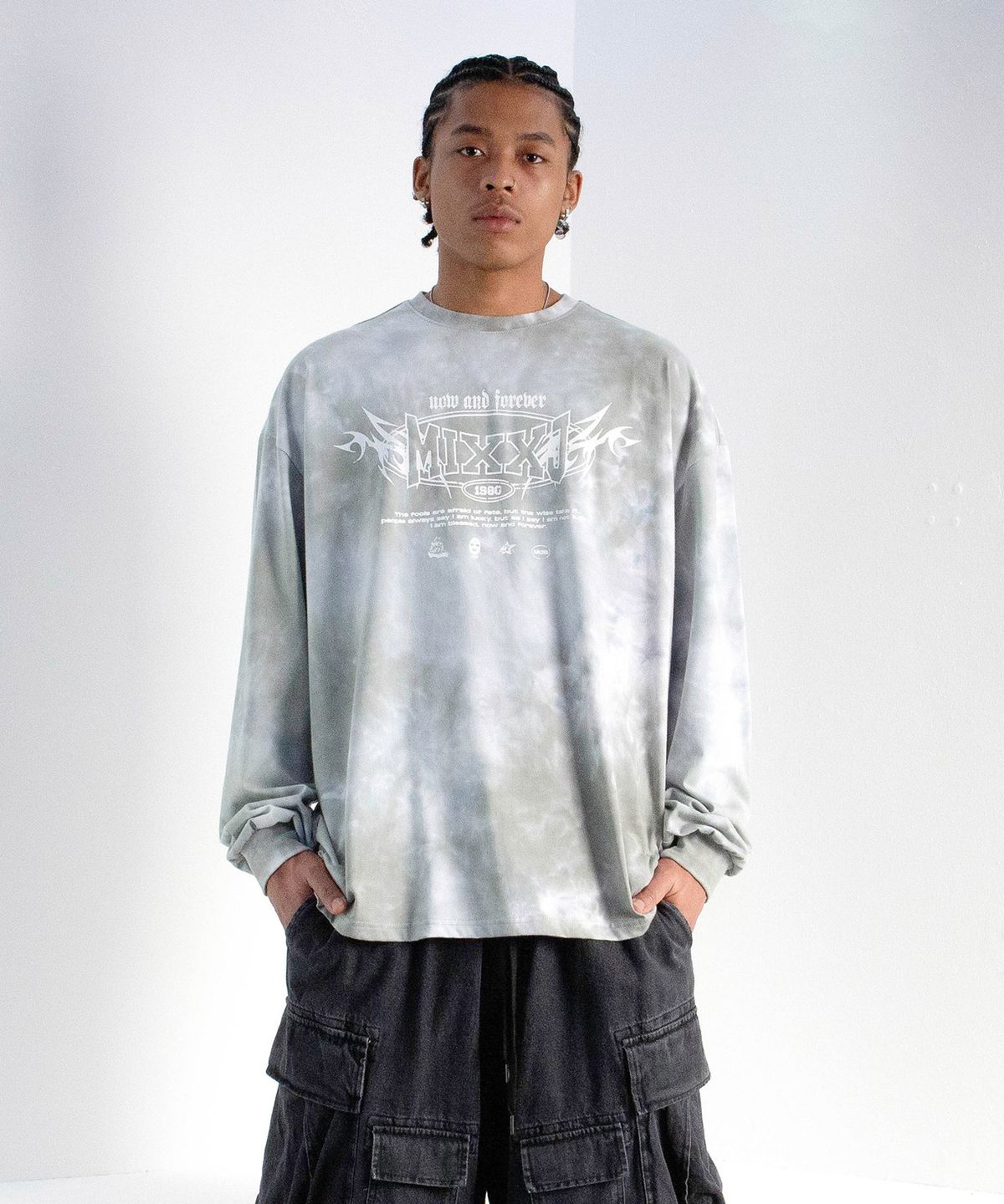 믹쓰제이(MIXXJ) TIEDYE FLAME LONGSLEEVE [GRAY]