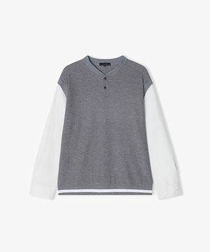 [25SS] LLS41507 그레이 헨리넥 텍스쳐 믹스 티셔츠