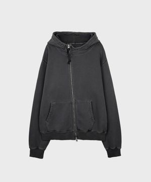 DESTROYED OBLIQUE HOODIE ZIP UP DARK GRAY