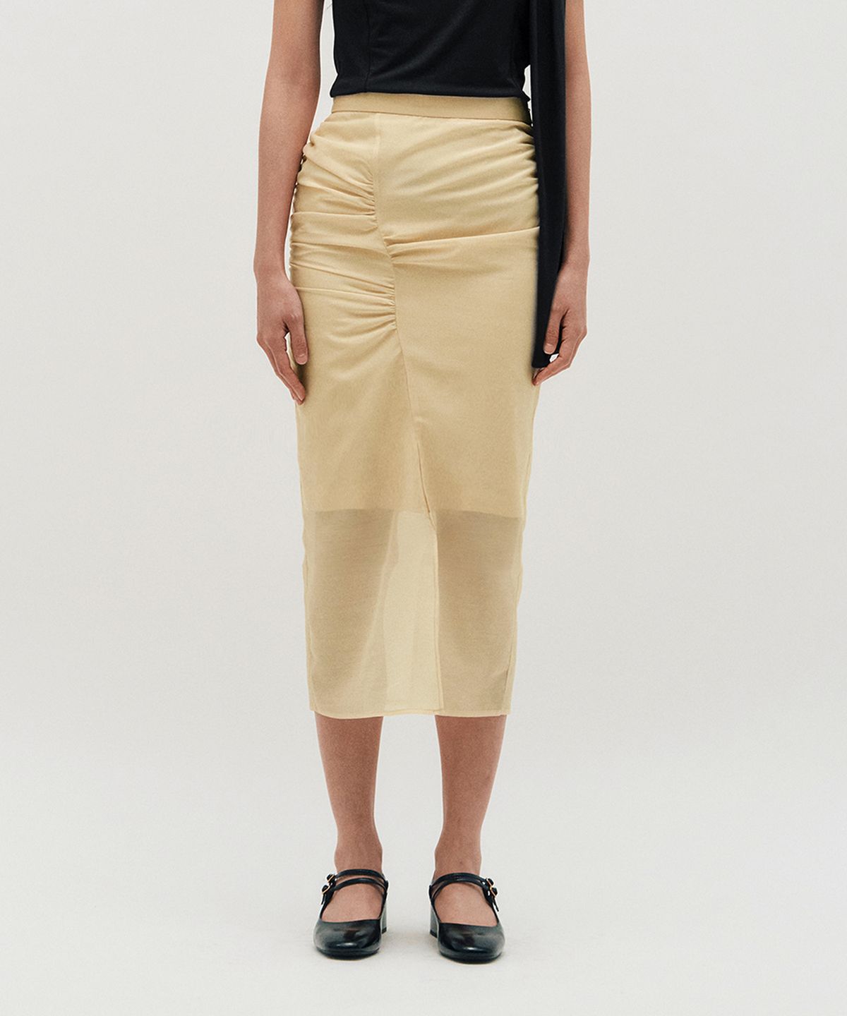 킴지수(KIMZISU) Sheer Shirring Slit Skirt _ YELLOW