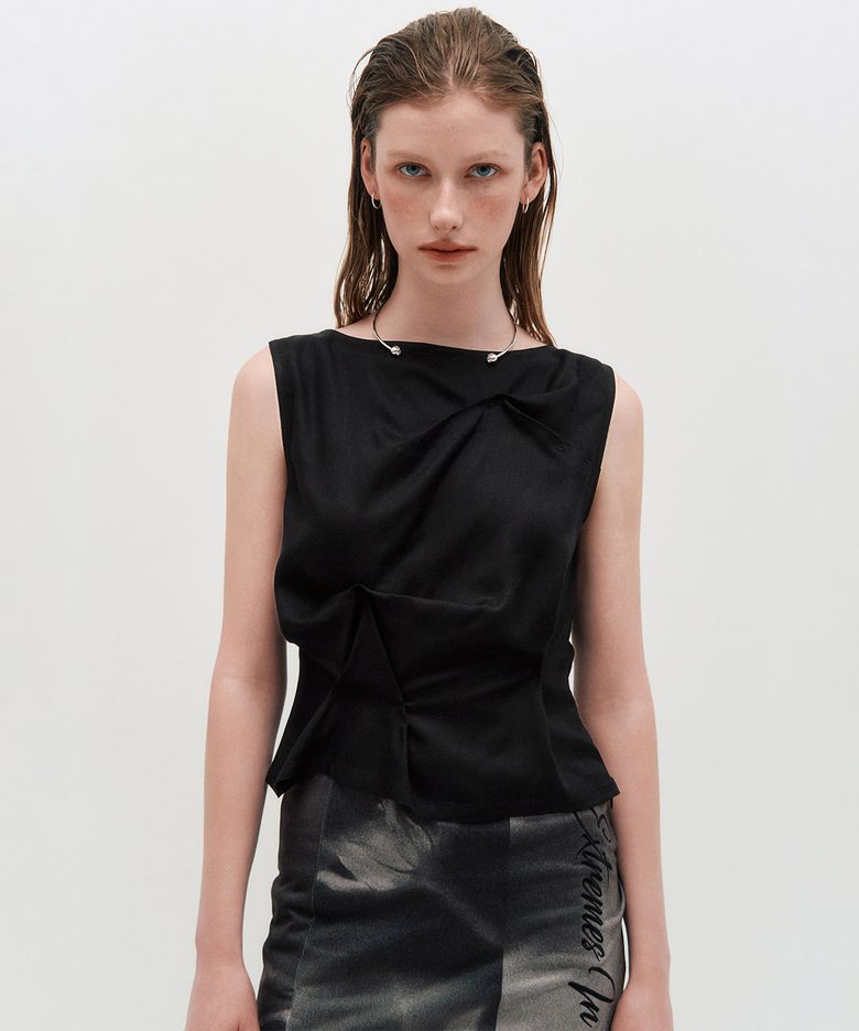 Pinched Sleeveless _ BLACK