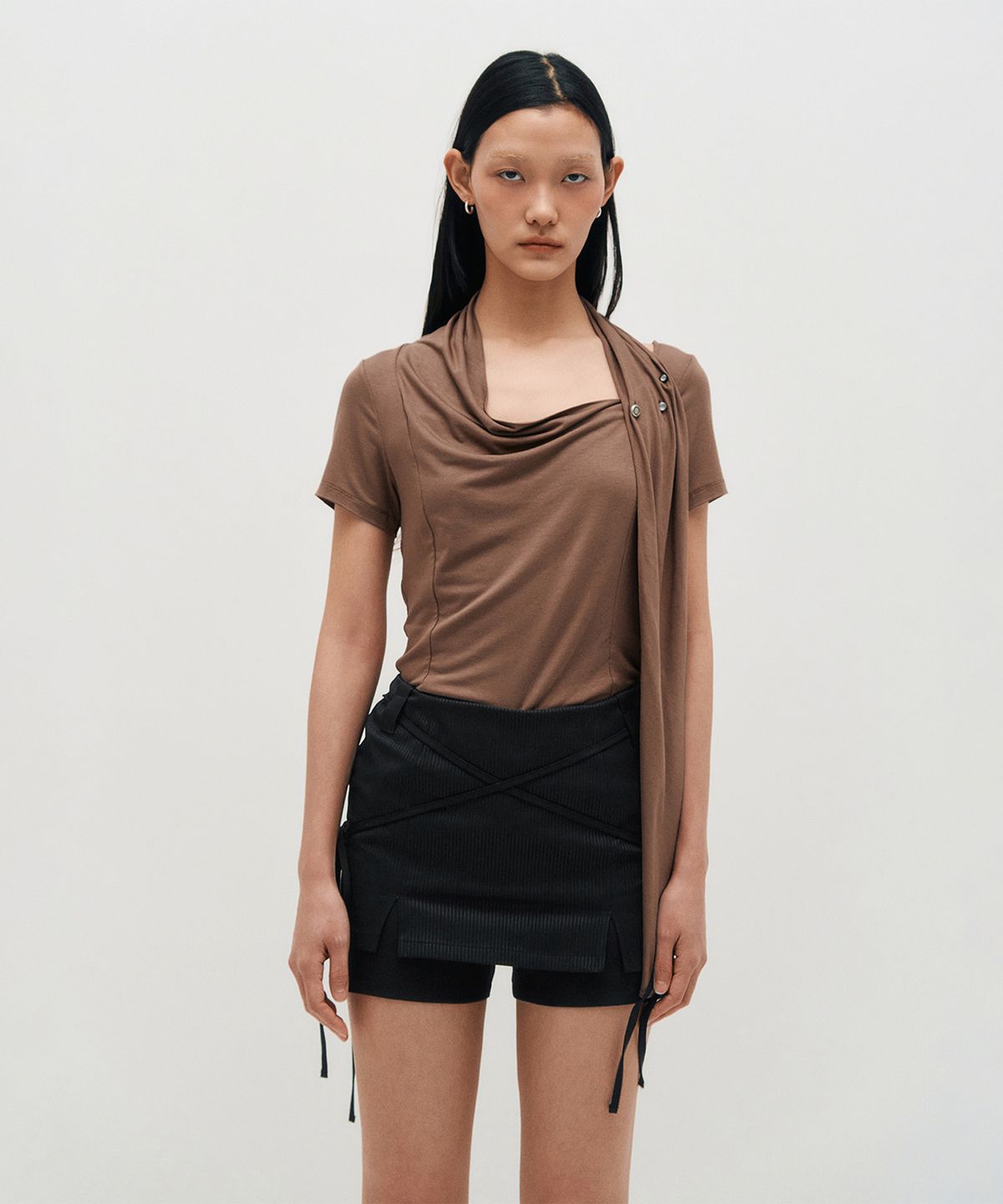 킴지수(KIMZISU) Cowl Neck Scarf T-Shirt _ BROWN