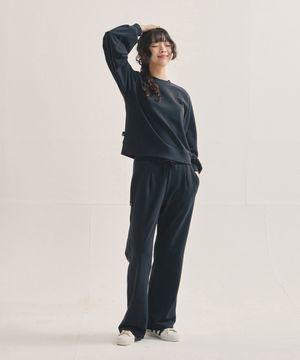 퍼프 슬리브 크롭 스웨트 셔츠 셋업[네이비블랙]