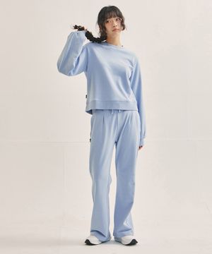 퍼프 슬리브 크롭 스웨트 셔츠 셋업[스카이블루]