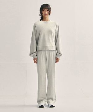 퍼프 슬리브 크롭 스웨트 셔츠 셋업[오트밀]