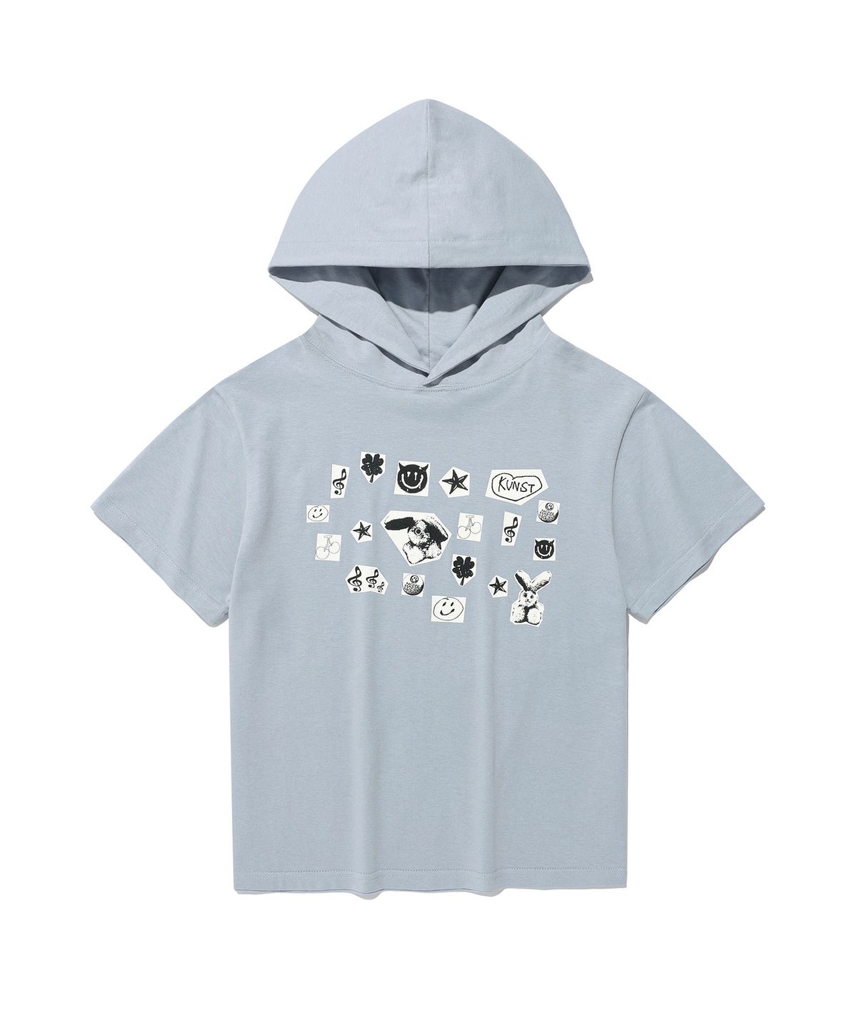 이스트쿤스트(ISTKUNST) STICKER HOODED CROP TEE_BLUE(IK2FMFT526A)